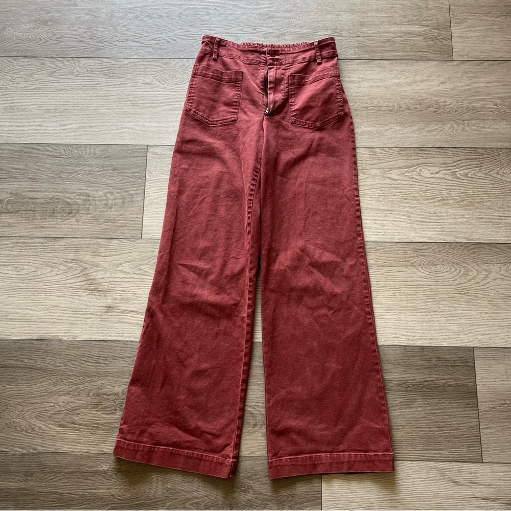 Unisex XS Rust Red Stretch Wide-Leg Pants Retro